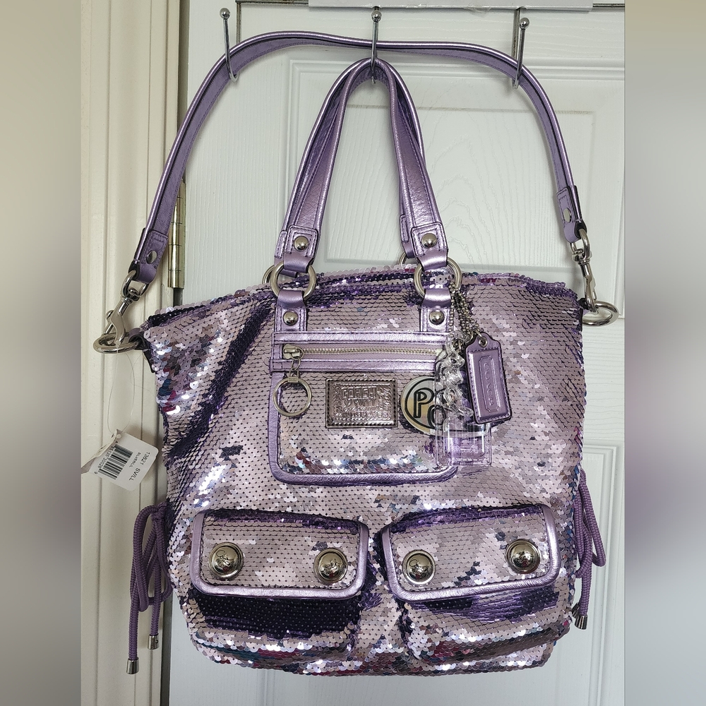Lavender SequinCoach Poppy sequin bag.